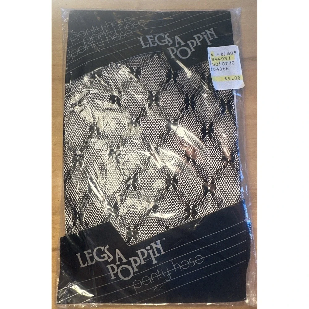 Vintage 1980s Legs A Poppin! Panty Hose RARE Patterned Pantyhose Bow Fishnet NEW